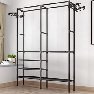 stoncel 5-tiers metal garment clothes rack with shelves freestanding clothing rack for hanging clothes double rods and 4 side hook, 33.8" l x 17.3" w x 68.5" h