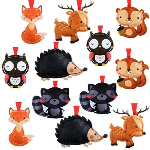 Christmas Felt Animal Woodland Ornaments Faux Fur Animal Hanging Ornaments Christmas Tree Animal Decor for Christmas Party Outdoor Indoor Home Decoration, 6 Styles (24 Pieces) (24 Pieces)