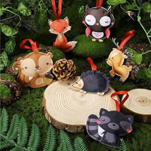 Christmas Felt Animal Woodland Ornaments Faux Fur Animal Hanging Ornaments Christmas Tree Animal Decor for Christmas Party Outdoor Indoor Home Decoration, 6 Styles (24 Pieces) (24 Pieces)