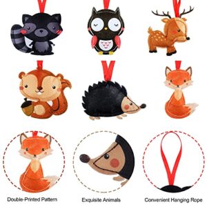 Christmas Felt Animal Woodland Ornaments Faux Fur Animal Hanging Ornaments Christmas Tree Animal Decor for Christmas Party Outdoor Indoor Home Decoration, 6 Styles (24 Pieces) (24 Pieces)