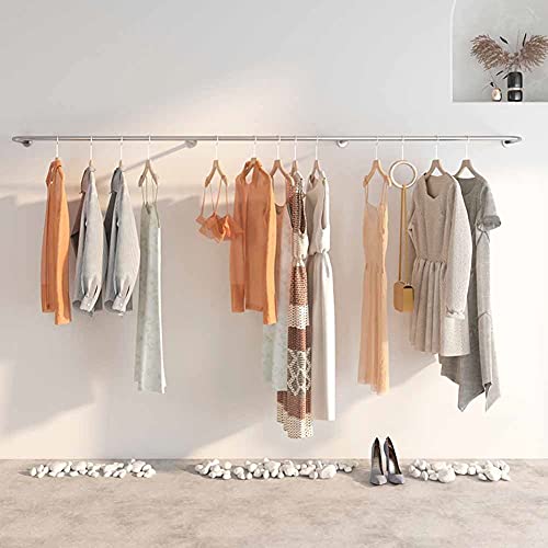 XJJUN Clothing Display Stand, Stainless Steel Wall-Mounted Clothes Rail Industrial Pipe Clothing Rack, for Women's Men's Clothing Store (Color : Silver, Size : 80x28cm)