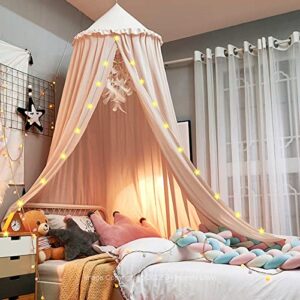 hommi lovvi bed canopy for girls, dreamy frills ceiling hanging princess canopy bedroom decoration soft canopy net reading nook, extra large full queen size bed canopies - light pink