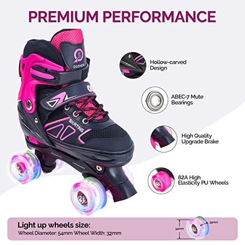 Kids Roller Skates, Adjustable Size Girl Boys Roller Skates for Kids Beginner, Toddlers Roller Skate with 8 Light Up Wheels, Outdoor Roller Skating for Boys Girls, Skating Shoes for Ages 3-12