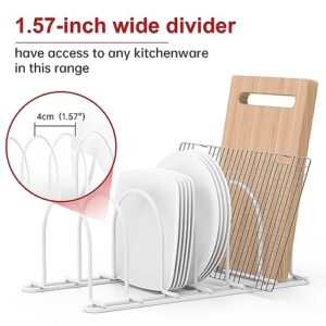 JAQ Pot Lids Holder, 10.5" Kitchenware Dividers Organizer for Plates, Pans, Cutting Boards, Muffin Tins, Baking Sheets in Cabinets Shelf Countertop Pantry (2-Pack, White)