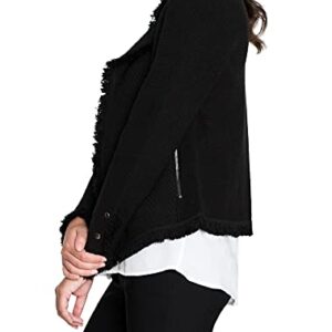 NIC+ZOE womens Fringe Mix Jacket Casual Blazer, Black Onyx, Large US