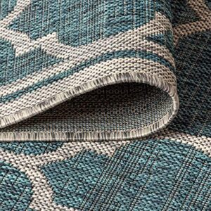 JONATHAN Y SMB109E-9 Trebol Moroccan Trellis Textured Weave Indoor Outdoor Area Rug Bohemian Modern Easy Cleaning Bedroom Kitchen Backyard Patio Non Shedding, 9 X 12, Teal/Gray