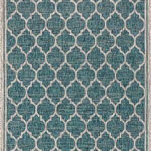 JONATHAN Y SMB109E-9 Trebol Moroccan Trellis Textured Weave Indoor Outdoor Area Rug Bohemian Modern Easy Cleaning Bedroom Kitchen Backyard Patio Non Shedding, 9 X 12, Teal/Gray