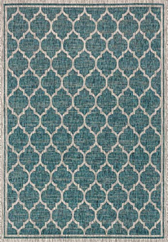 JONATHAN Y SMB109E-9 Trebol Moroccan Trellis Textured Weave Indoor Outdoor Area Rug Bohemian Modern Easy Cleaning Bedroom Kitchen Backyard Patio Non Shedding, 9 X 12, Teal/Gray