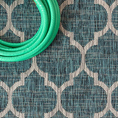 JONATHAN Y SMB109E-9 Trebol Moroccan Trellis Textured Weave Indoor Outdoor Area Rug Bohemian Modern Easy Cleaning Bedroom Kitchen Backyard Patio Non Shedding, 9 X 12, Teal/Gray