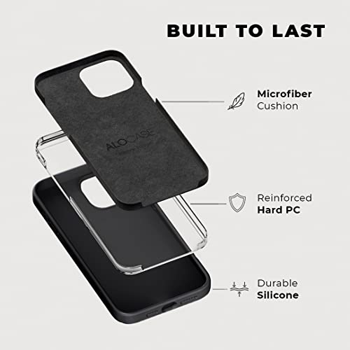 AloCase Compatible with iPhone 13 Mini Case Black Silicone with Screen Protector [6ft Drop Tested] Slim Protective Phone Cover w/Microfiber Lining for Women & Men