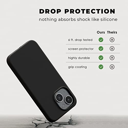 AloCase Compatible with iPhone 13 Mini Case Black Silicone with Screen Protector [6ft Drop Tested] Slim Protective Phone Cover w/Microfiber Lining for Women & Men