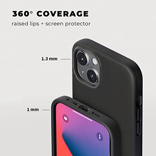 AloCase Compatible with iPhone 13 Mini Case Black Silicone with Screen Protector [6ft Drop Tested] Slim Protective Phone Cover w/Microfiber Lining for Women & Men