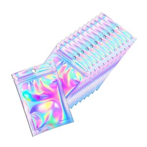 Trunple 100 Pcs Holographic Resealable Packaging Bags for Small Business Supplies, Cute Small Plastic Color Smell Proof Ziplock Foil Pouch Baggies for Lip Gloss Soap Party Food Storage (4x6 inch)