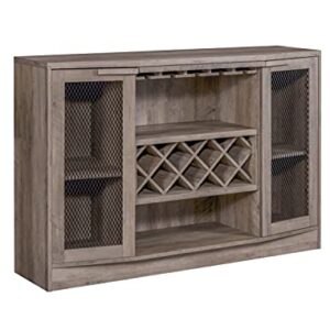 Home Source Bar Cabinet with Curved Wire Mesh Doors in Stone Grey Finish