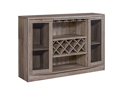 Home Source Bar Cabinet with Curved Wire Mesh Doors in Stone Grey Finish