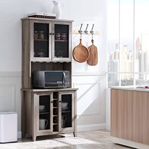 Home Source Jill Zarin Bar Cabinet in Grey Wash with Mesh Doors and Stem Glass Placement