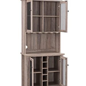 Home Source Jill Zarin Bar Cabinet in Grey Wash with Mesh Doors and Stem Glass Placement