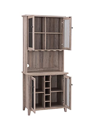 Home Source Jill Zarin Bar Cabinet in Grey Wash with Mesh Doors and Stem Glass Placement