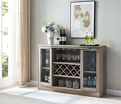 Home Source Jill Zarin Bar Cabinet with Two Curved Glass Doors in Stone Grey Finish