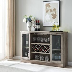 Home Source Jill Zarin Bar Cabinet with Two Curved Glass Doors in Stone Grey Finish