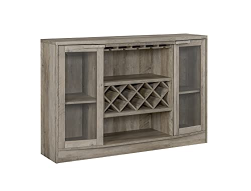 Home Source Jill Zarin Bar Cabinet with Two Curved Glass Doors in Stone Grey Finish