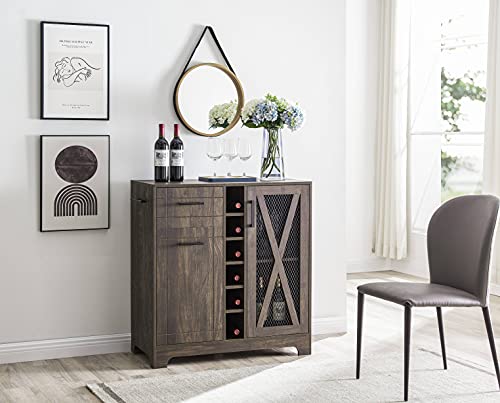 Home Source Oak Bar Cabinet with Wire Mesh Doors