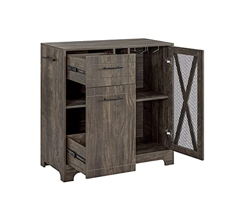 Home Source Oak Bar Cabinet with Wire Mesh Doors