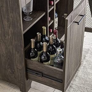 Home Source Oak Bar Cabinet with Wire Mesh Doors