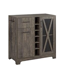 Home Source Oak Bar Cabinet with Wire Mesh Doors