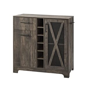 Home Source Oak Bar Cabinet with Wire Mesh Doors