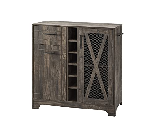 Home Source Oak Bar Cabinet with Wire Mesh Doors