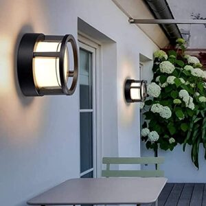 Mrdsre IP65 Waterproof Round Outdoor Garden Post Bollard Light Residential Lighting Column Lamp Aluminum Pathway Driveway Floor Lawn Landscape Lighting E27 Decoration Pillar Lantern Stigma Lamps