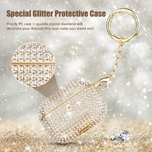 Case for AirPods Pro 1st Generation, Filoto Bling Crystal PC AirPod Pro Case Cover for Women Girls, Cute Air Pod Pro Protective Accessories with Lobster Clasp Keychain (Gold)