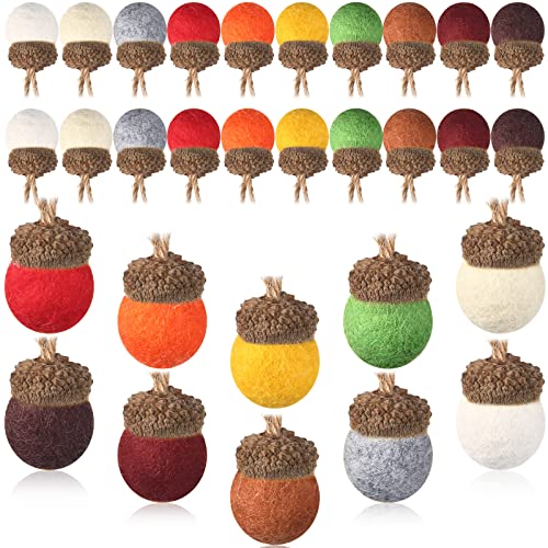 Tatuo 30 Pieces Wool Felt Acorn Ornaments Mixed Colors Felt Acorn Pom Pom Balls Garland Plush for DIY Crafts New Year Hanging Ornaments Party Favors Spring Farmhouse Mantel Wall Vintage Decor