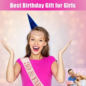 30th Birthday Gift for Women, 30th Birthday Tiara, Sash for 30 Year Old Rose Gold Birthday Party Decoration and Supplies with Gift Box, 2PCS