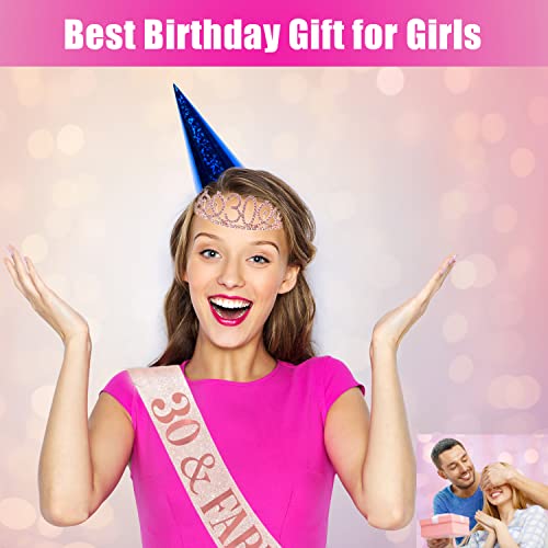 30th Birthday Gift for Women, 30th Birthday Tiara, Sash for 30 Year Old Rose Gold Birthday Party Decoration and Supplies with Gift Box, 2PCS