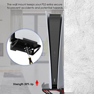 NexiGo Wall Mount Set for Playstation 5 (Disc & Digital), [Space Saving & Improved Airflow] Sturdy Steel Wall Stand Holder Mount PS5 Console Near or Behind TV w/Controller Holder & Headphone Hanger