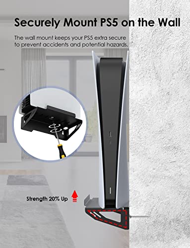 NexiGo Wall Mount Set for Playstation 5 (Disc & Digital), [Space Saving & Improved Airflow] Sturdy Steel Wall Stand Holder Mount PS5 Console Near or Behind TV w/Controller Holder & Headphone Hanger