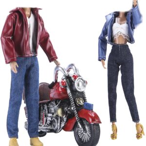 yamaso leather coat suit pack,cool wild motorcycle style couple clothes for 11.5″ girl dolls and 12″ boy doll（doll and motorcycle not included）