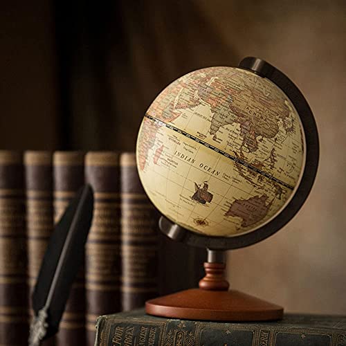 CALIDAKA Geographic Globes, Antique Globe with A Wood Base, Vintage Decorative Political Desktop World for School, Home, and Office, 8.7" x 5.5"