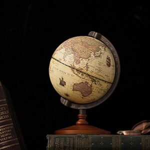 CALIDAKA Geographic Globes, Antique Globe with A Wood Base, Vintage Decorative Political Desktop World for School, Home, and Office, 8.7" x 5.5"