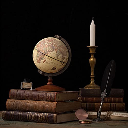 CALIDAKA Geographic Globes, Antique Globe with A Wood Base, Vintage Decorative Political Desktop World for School, Home, and Office, 8.7" x 5.5"