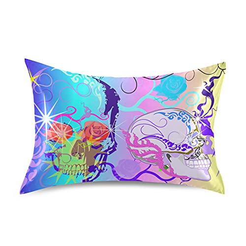 Nander Halloween Satin Pillowcase for Hair and Skin,Thai Skull Colorful Style Soft Silk Pillow Cases No Zipper, Pillow Cover with Envelope Closure,Standard Size 20x26 inch