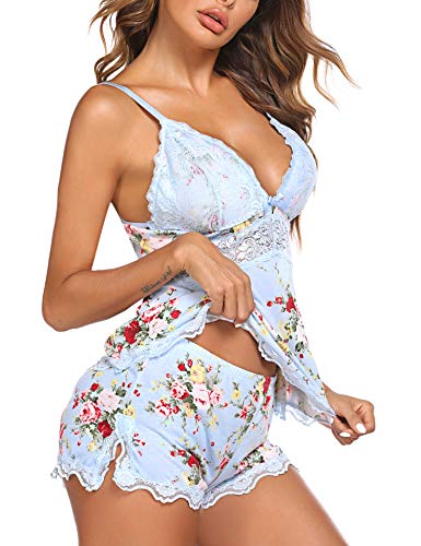 Avidlove Womens Sexy Pajama Sets Modal Sleepwear Cami Shorts Set Sexy Lace Strim Pj Sleepwear Set Floral Print