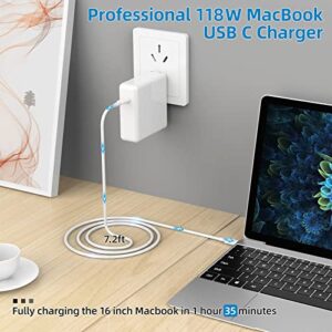 Mac Book Pro Charger - 118W USB C Charger Fast Charger for MacBook Pro, MacBook Air, iPad Pro, Samsung Galaxy and All USB-C Devices, 7.2ft USB C to C Cable