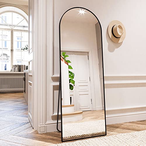 HARRITPURE 58"x18" Arched Full Length Mirror Free Standing Leaning Mirror Hanging Mounted Mirror Aluminum Frame Modern Simple Home Decor for Living Room Bedroom Cloakroom, Black