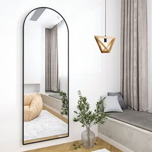 HARRITPURE 58"x18" Arched Full Length Mirror Free Standing Leaning Mirror Hanging Mounted Mirror Aluminum Frame Modern Simple Home Decor for Living Room Bedroom Cloakroom, Black