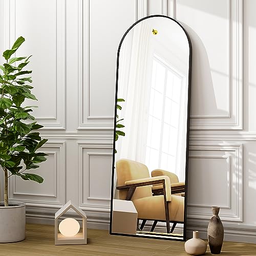 HARRITPURE 58"x18" Arched Full Length Mirror Free Standing Leaning Mirror Hanging Mounted Mirror Aluminum Frame Modern Simple Home Decor for Living Room Bedroom Cloakroom, Black