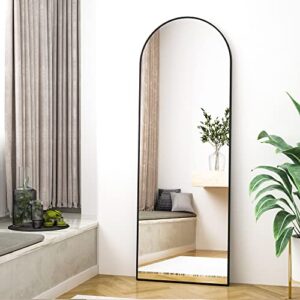 HARRITPURE 65"x22" Arched Full Length Mirror Free Standing Leaning Mirror Hanging Mounted Mirror Aluminum Frame Modern Simple Home Decor for Living Room Bedroom Cloakroom, Black