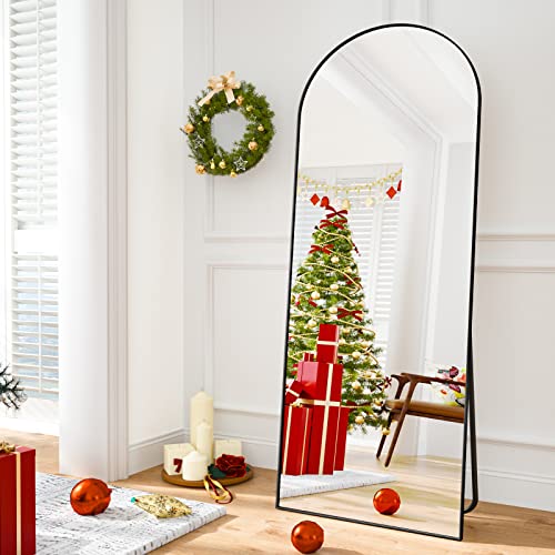 HARRITPURE 65"x22" Arched Full Length Mirror Free Standing Leaning Mirror Hanging Mounted Mirror Aluminum Frame Modern Simple Home Decor for Living Room Bedroom Cloakroom, Black
